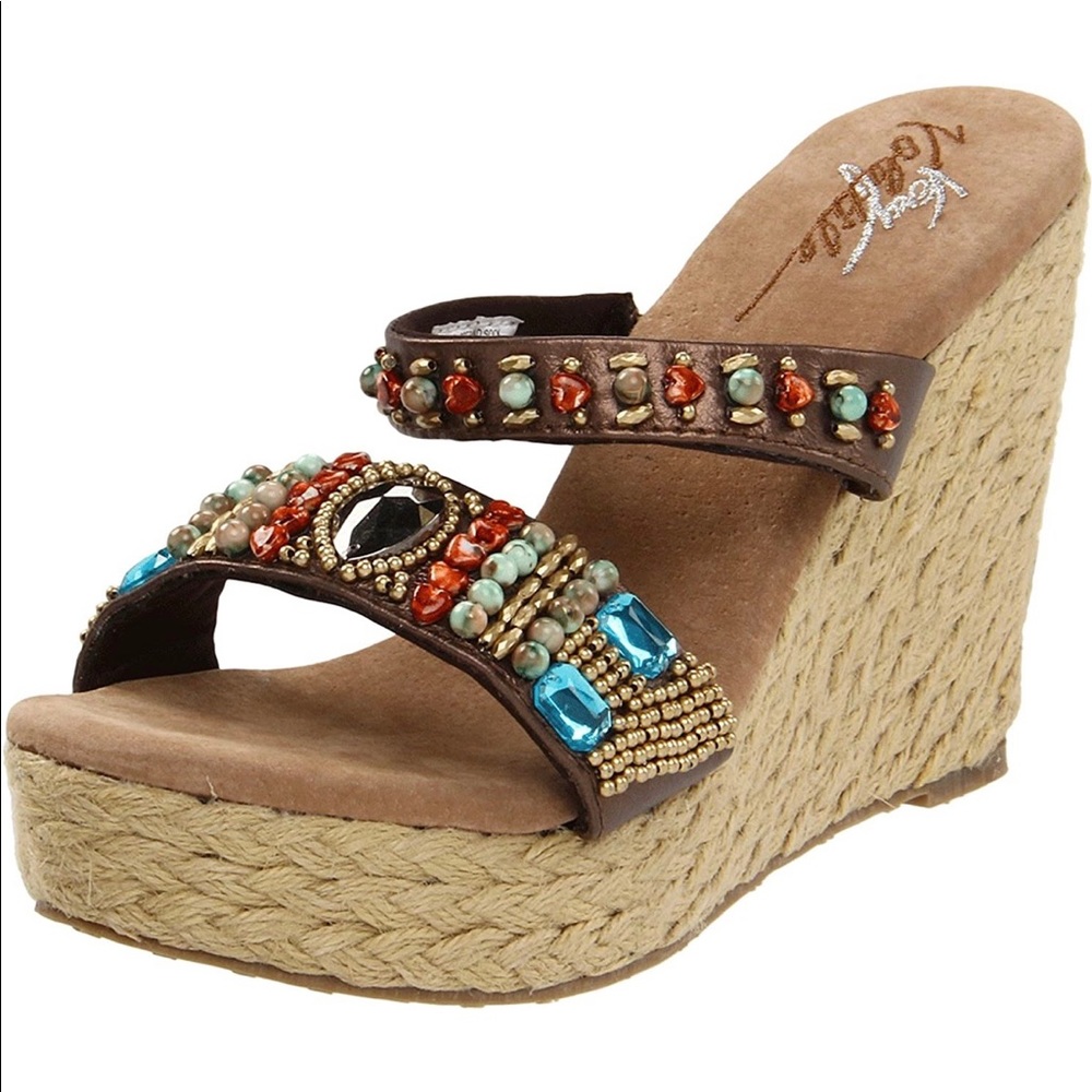 Very Volatile Cadence Bronze Embellished Wedge Sandals
